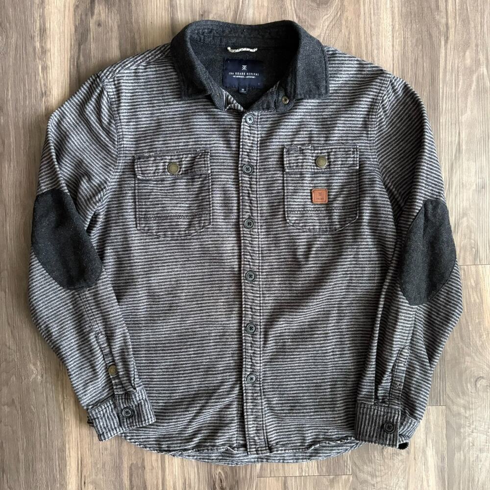 Roark Revival Shirt Men's Size M Gray Striped Flannel Nordsman Snap 100% Cotton